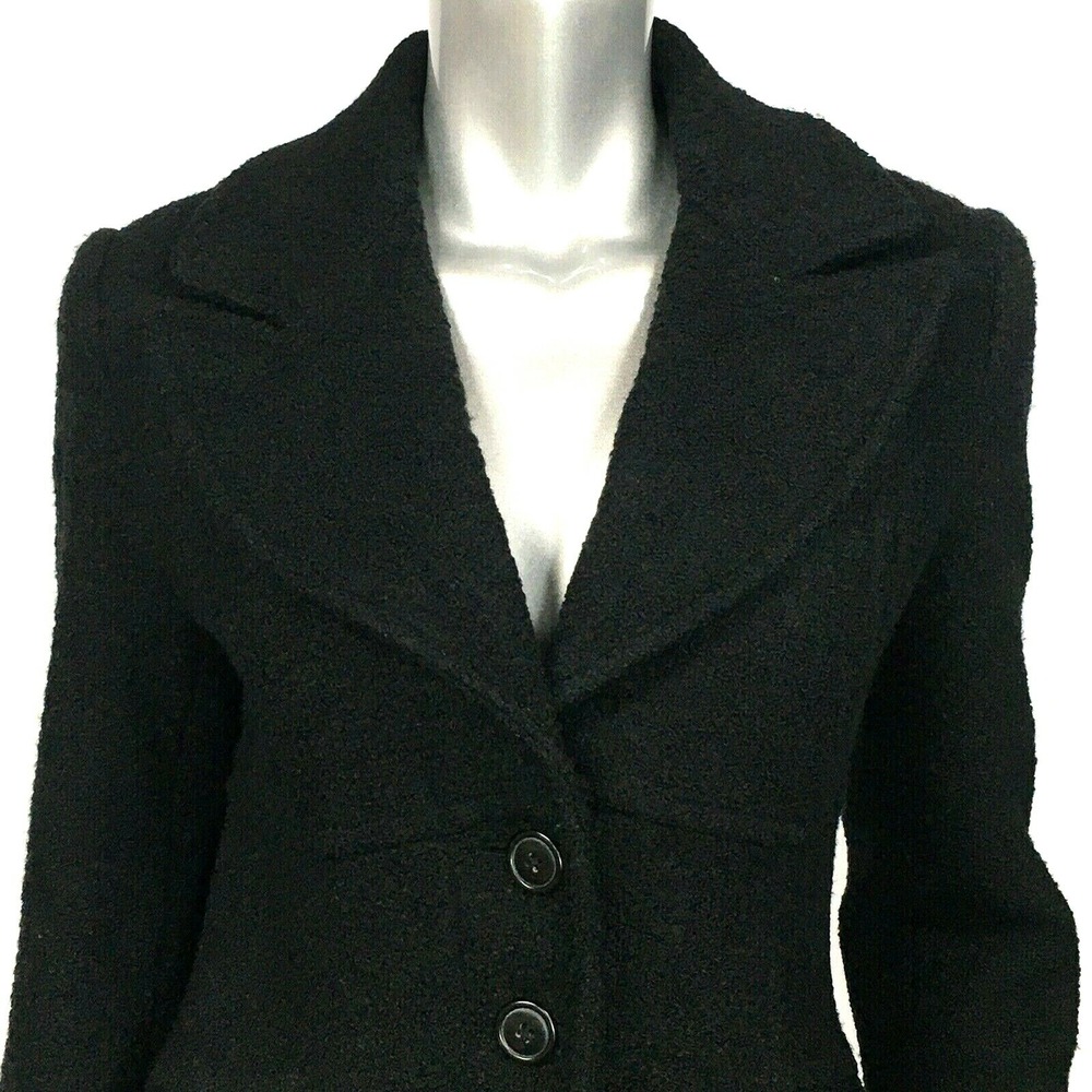Marvin Richards Women Small Wool Blend Coat Black Vintage Retro Mid Length Warm